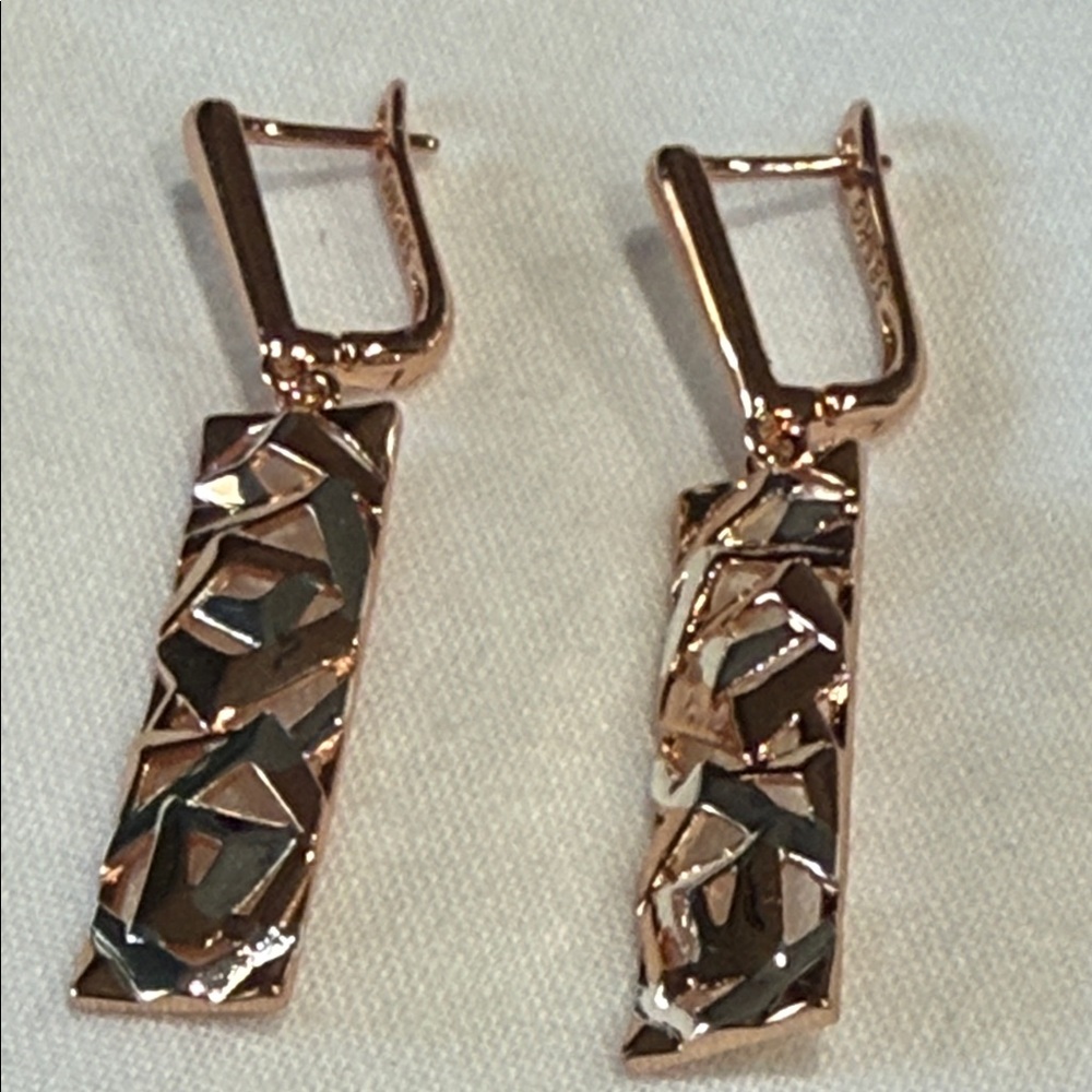 Chic 14k Rolled Gold And Silver Rectangular Earri… - image 3